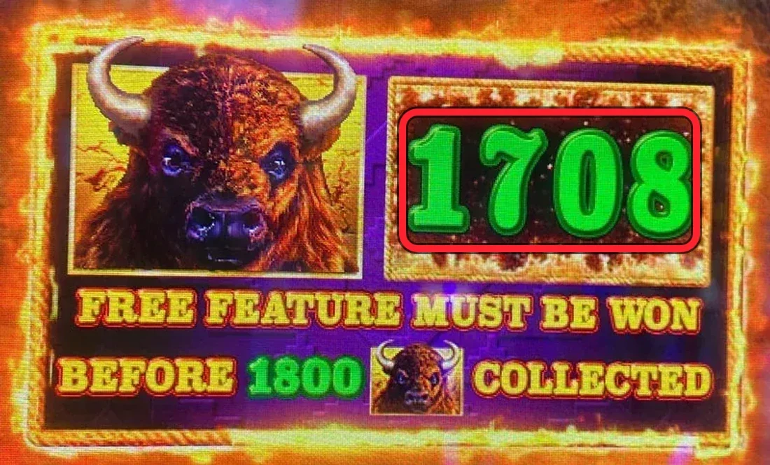 Buffalo Link green collection counter reading 1,708 — above the play line, must be won before 1,800
