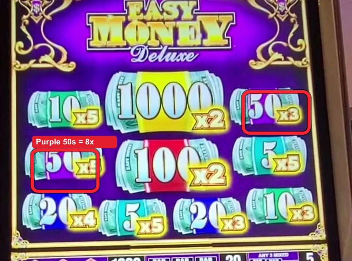A qualifying board, ringed: the two Purple (50) rolls are carrying x3 and x5 — combined 8x, exactly the Purple shortcut. Add every roll's multiplier and the board totals 37x, well past the 30x play line. This is value a previous player built up and left charged on this bet level.