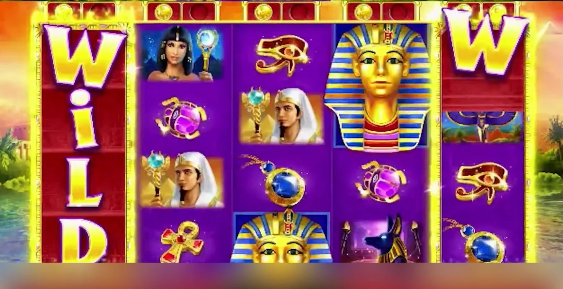 The whole read in one panel: the coin holders run across the top of the reels and several already hold gold coins left by the last player. Reel 1 is fully WILD and reel 5 is turning W — exactly the inherited state you scout for. Count the coins above reels 1–3 from the aisle before you ever sit.