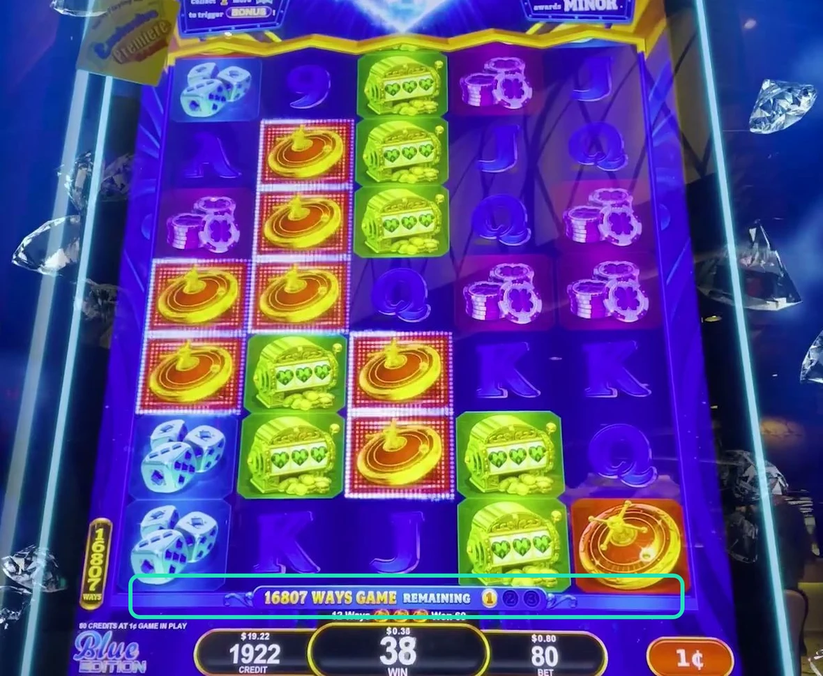 The play number, read in one glance: '16807 WAYS GAME REMAINING' below the reels with the reels stretched to full height. 16,807 ways is the top of the ladder and the primary play.